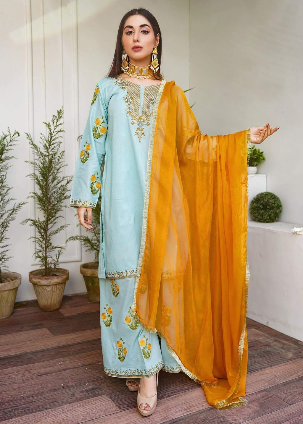 Akhrot Clothing Pearl Blue Suit Women 3pcs