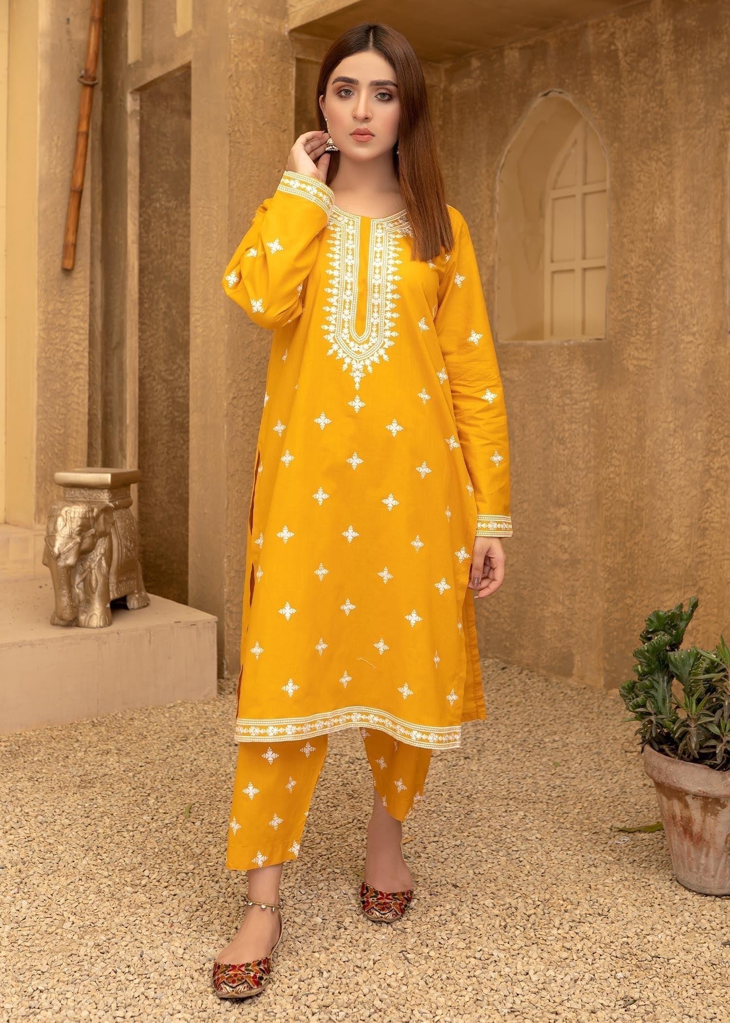 Akhrot Clothing Mustard White Suit Women 2pcs