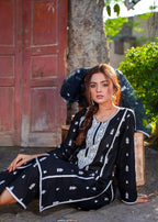 Akhrot Clothing Black White Eid Suit Women 3pcs