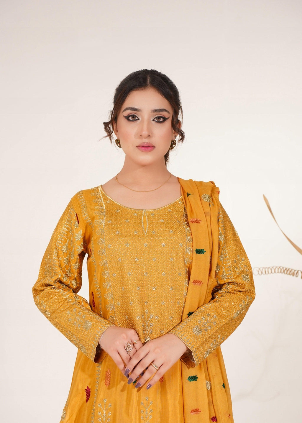 Akhrot Clothing Mustard Multi Silk Women 3pcs