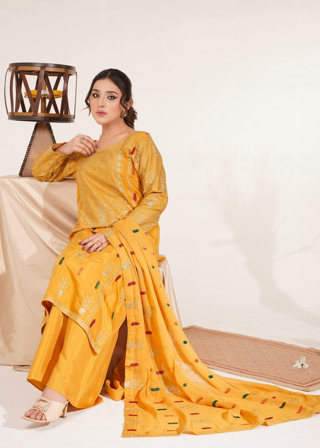 Akhrot Clothing Mustard Multi Silk Women 3pcs