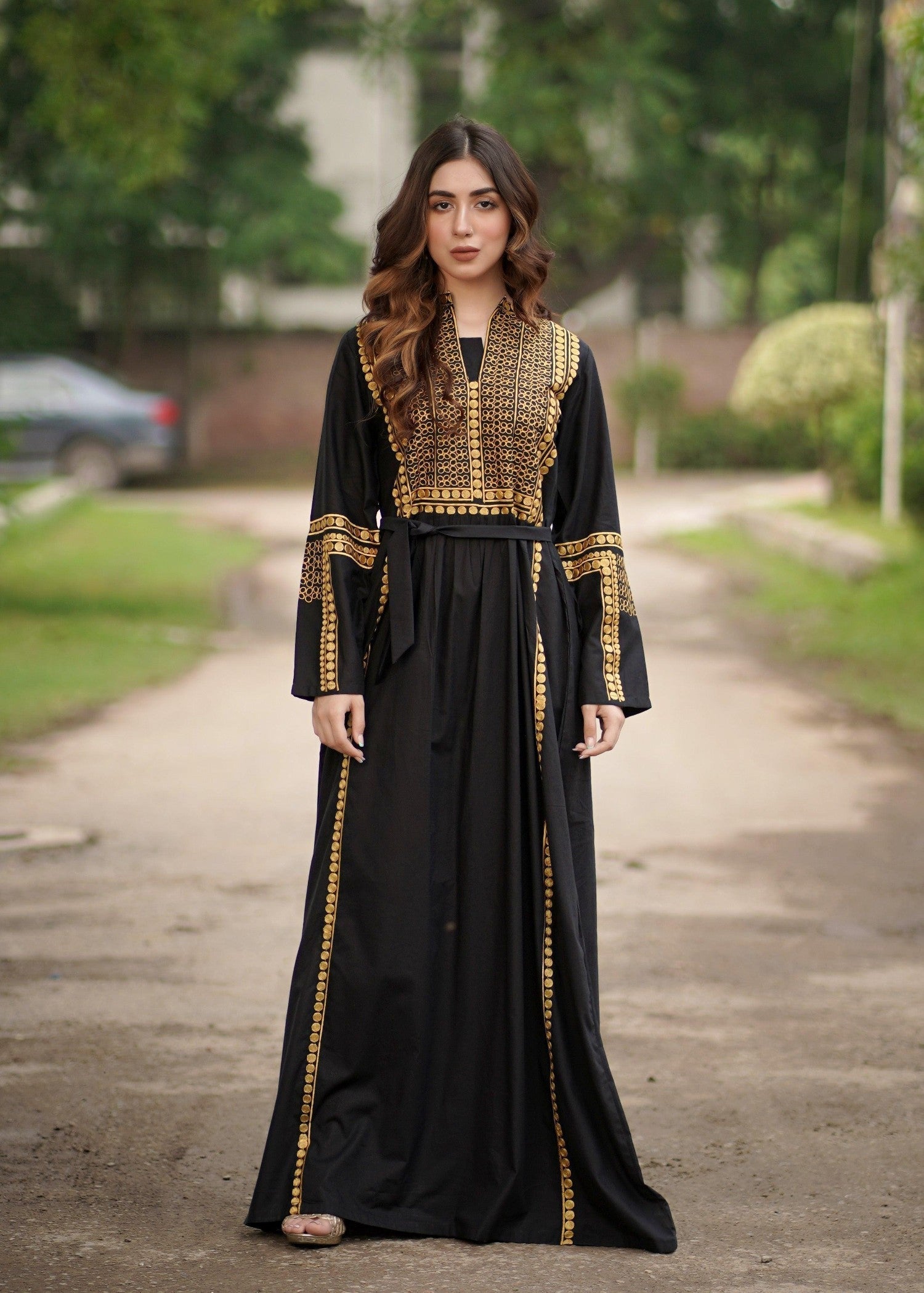 Akhrot Clothing Mono Black Mustard Jalabia Women 1pcs