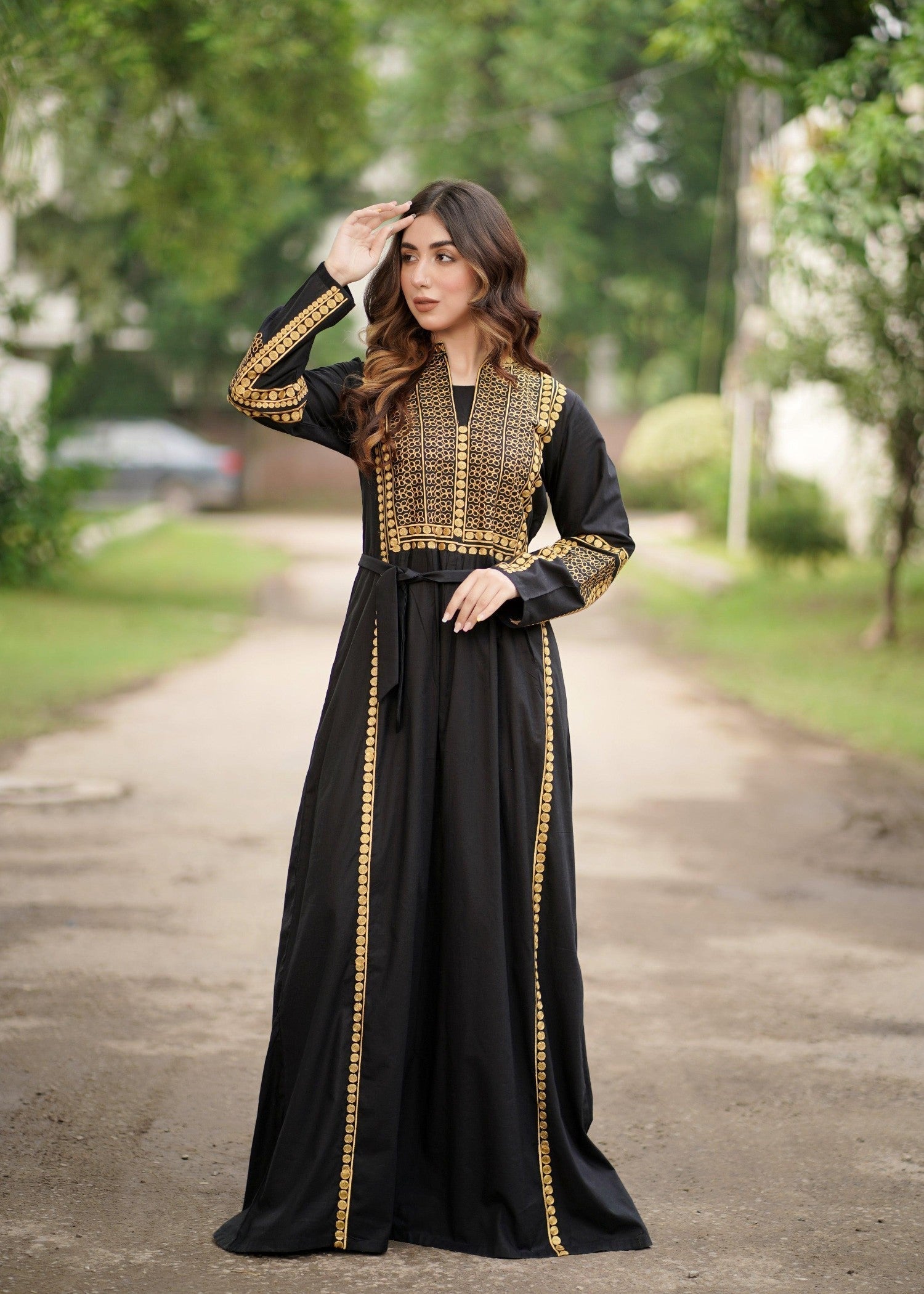 Akhrot Clothing Mono Black Mustard Jalabia Women 1pcs