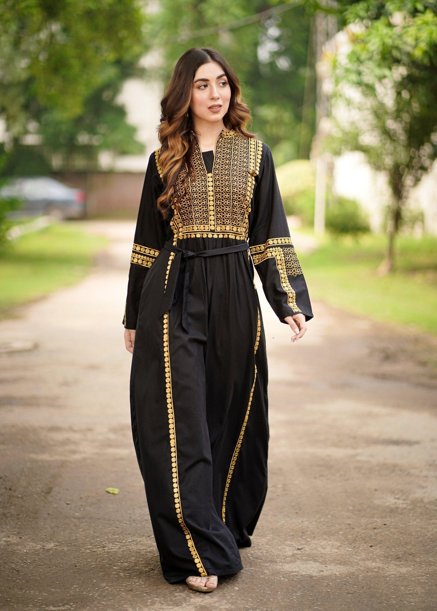Akhrot Clothing Mono Black Mustard Jalabia Women 1pcs
