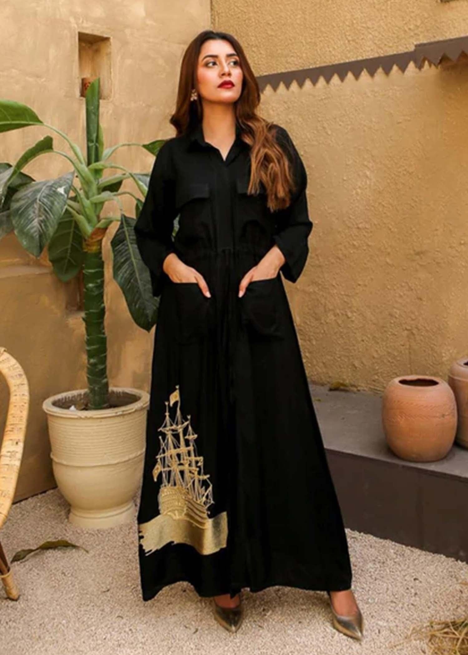 Akhrot Clothing Black Ship Jalabia Women 1pcs
