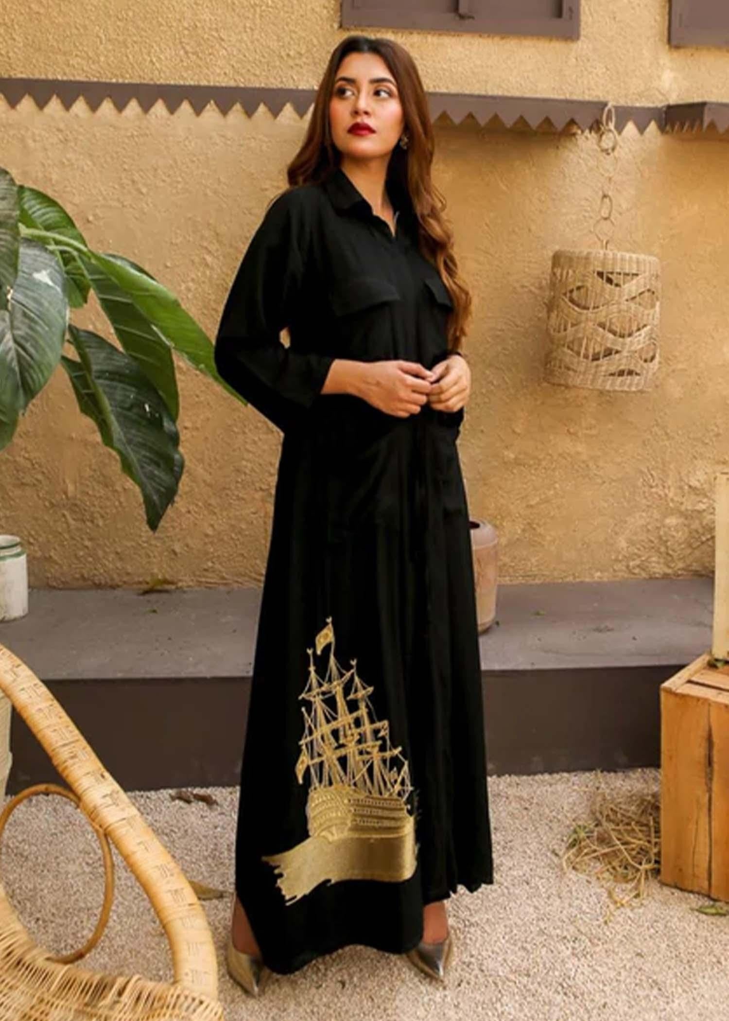 Akhrot Clothing Black Ship Jalabia Women 1pcs