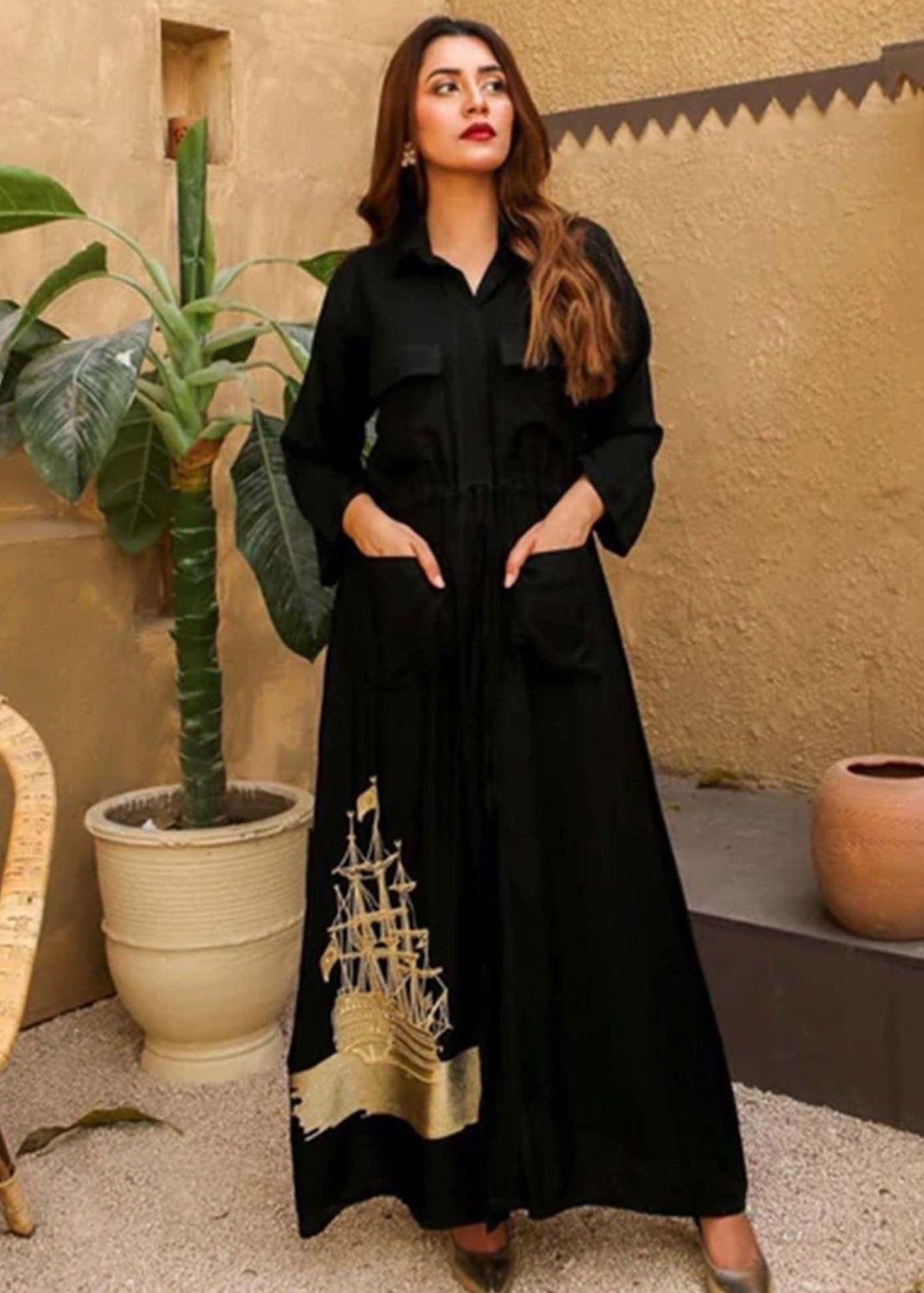 Akhrot Clothing Black Ship Jalabia Women 1pcs