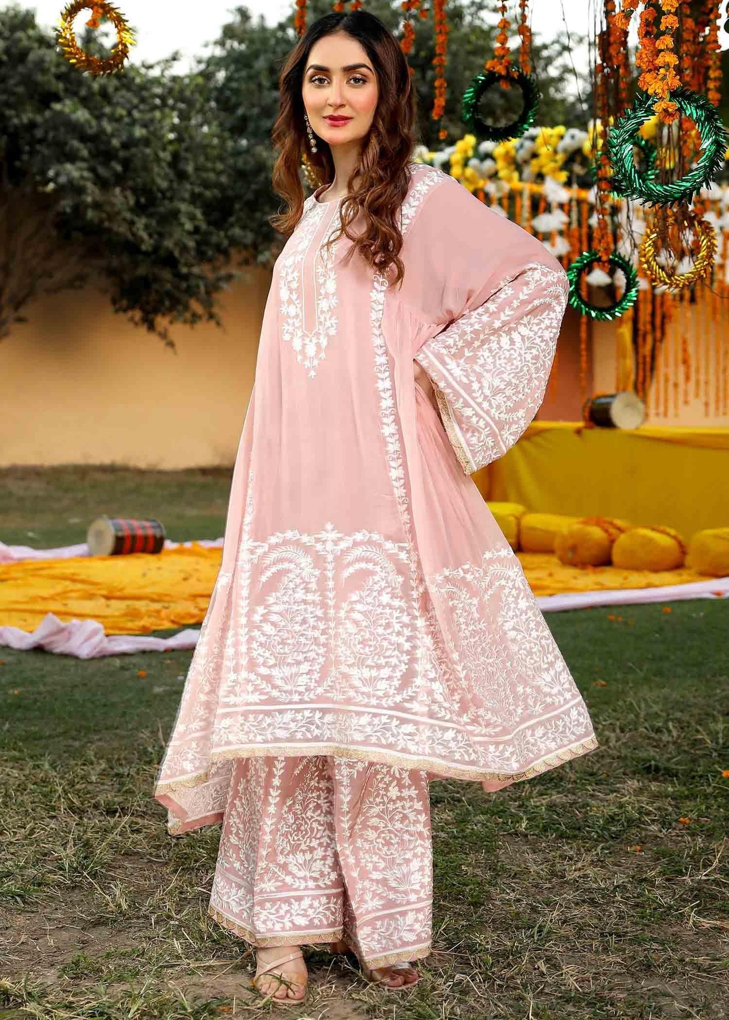 Akhrot Clothing Pink Chiffon Suit Women 2pcs
