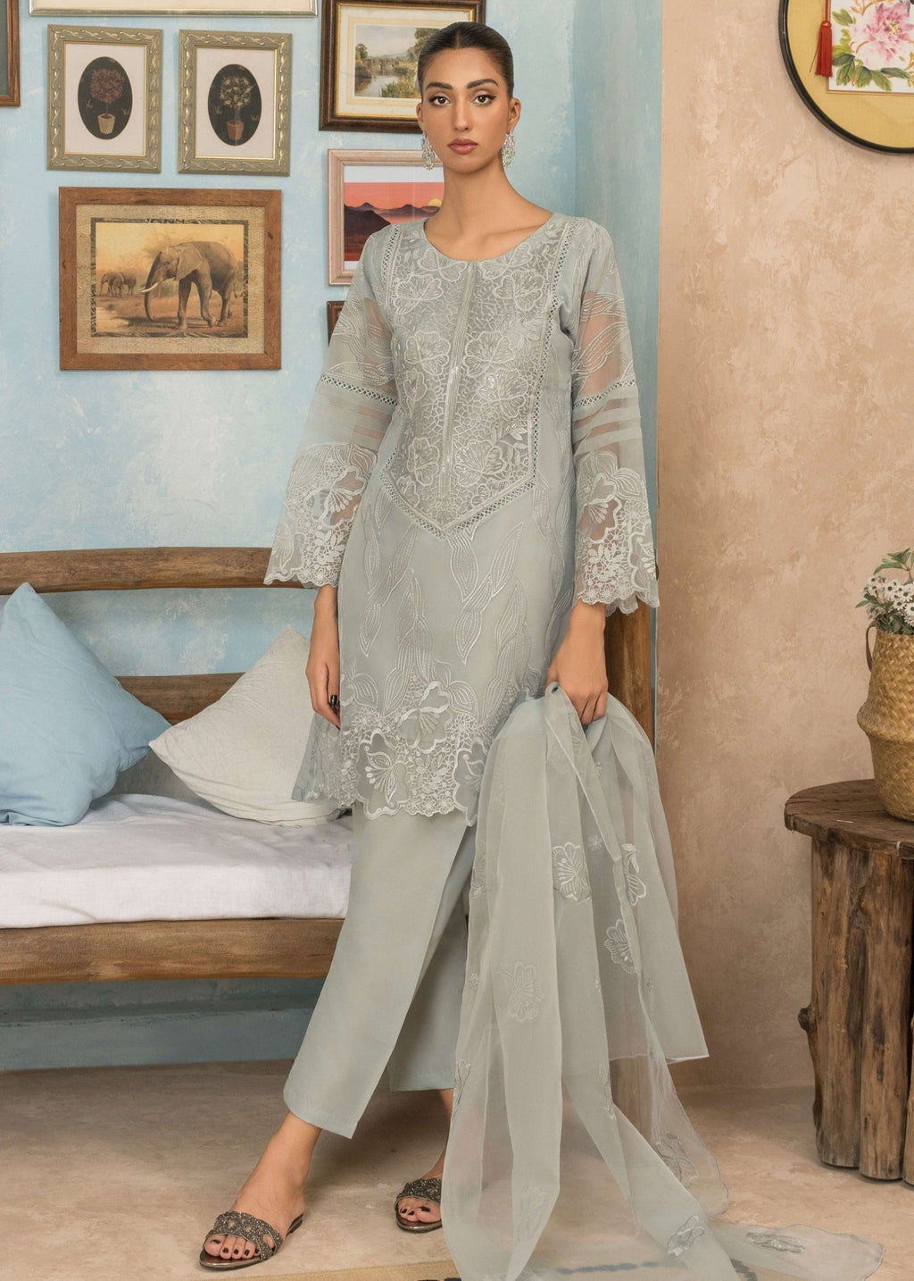 Four Season Boutique SHAMEER ORGANZA GREY Women 3pcs