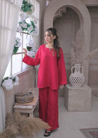 Zauk Deep Pink Two Piece Dress Women 2pcs