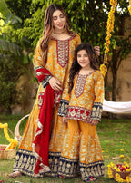 Akhrot Clothing Mustard Eid Gharara Suit Women 3pcs