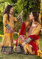 Akhrot Clothing Mustard Eid Gharara Suit Women 3pcs