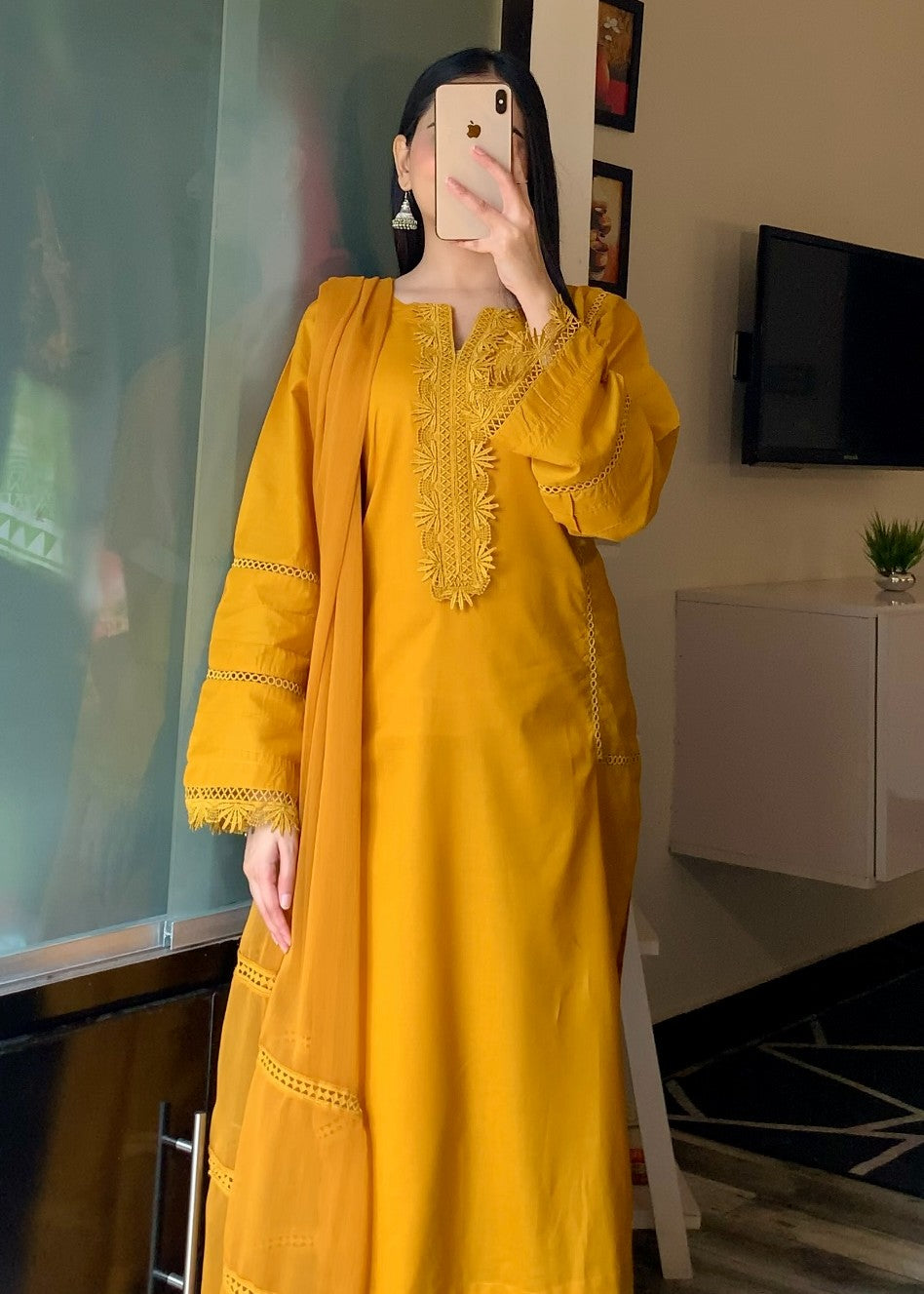 Ayesha B mustard ayesha lawn lase work Women 3pcs