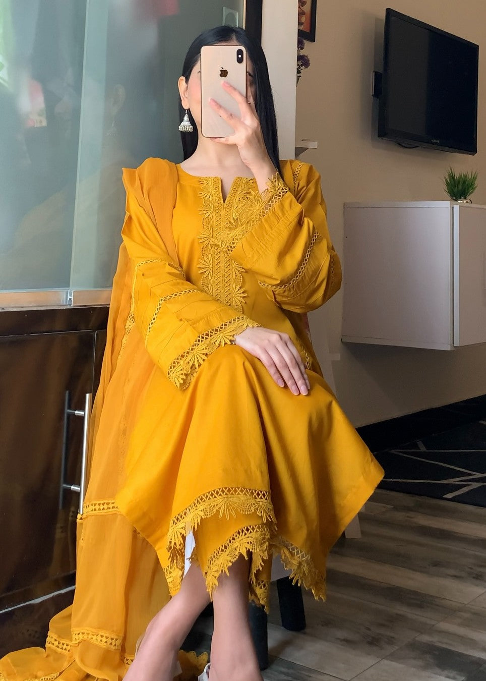 Ayesha B mustard ayesha lawn lase work Women 3pcs