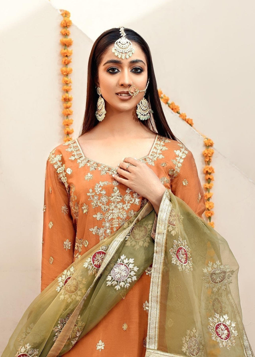 Akhrot Clothing Rust Gharara Women 3pcs