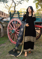 Akhrot Clothing Black Haseena Velvet Women 3pcs