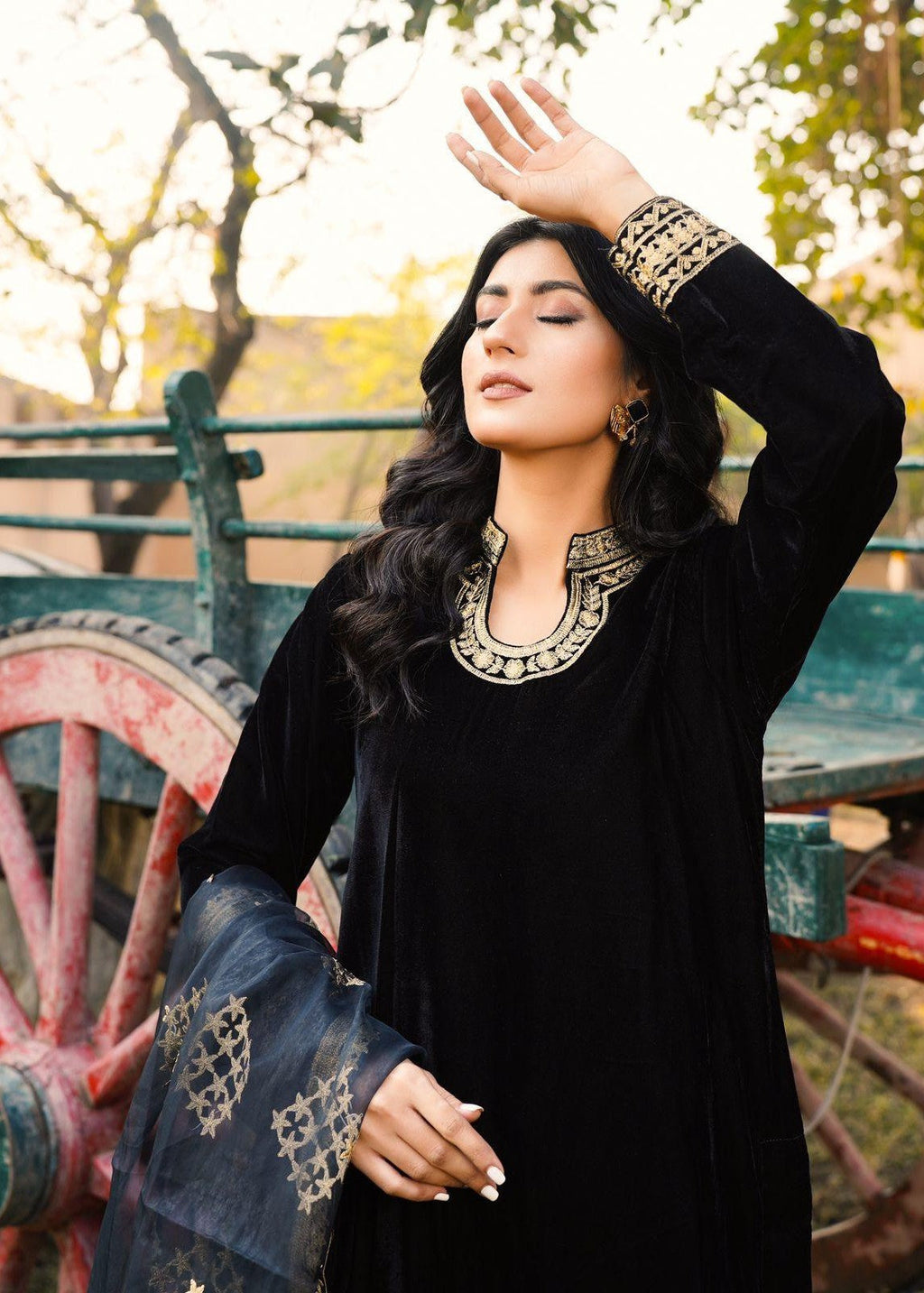 Akhrot Clothing Black Haseena Velvet Women 3pcs