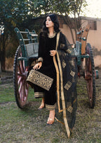 Akhrot Clothing Black Haseena Velvet Women 3pcs