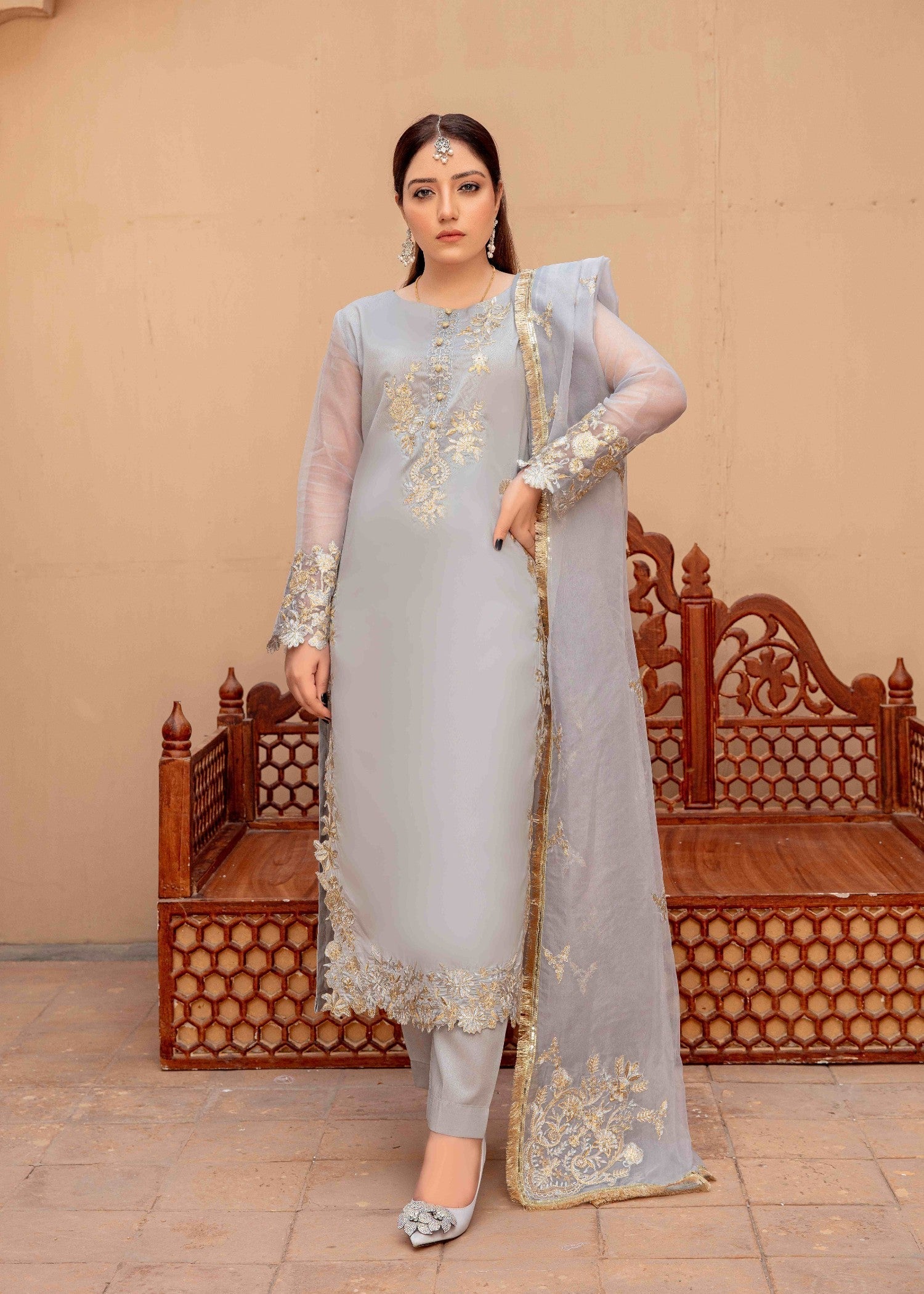 Alyssa ALL008 Grey Raw silk Women 3pcs