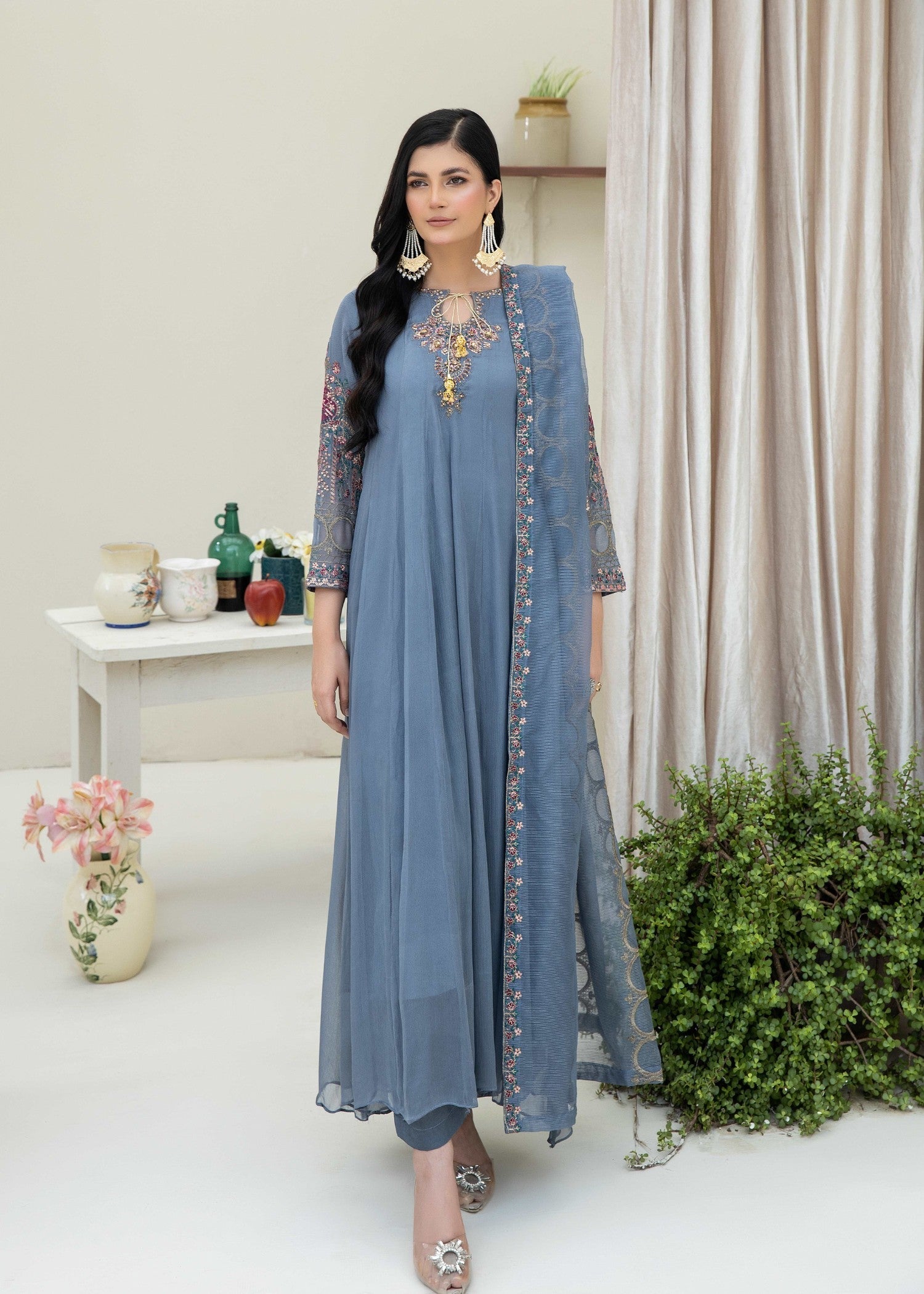 Pehnawa By Bin Akram’s The Rose Radiance Grey Chiffon Women 3pcs
