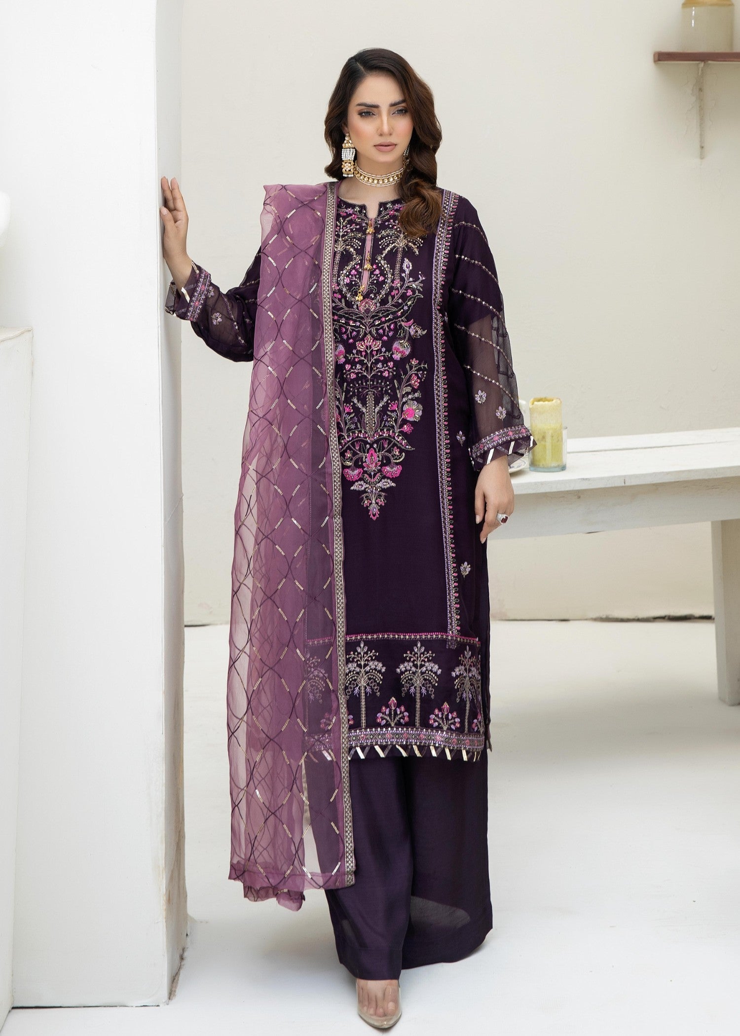 Pehnawa By Bin Akram’s Royal Purple Chiffon Women 3pcs