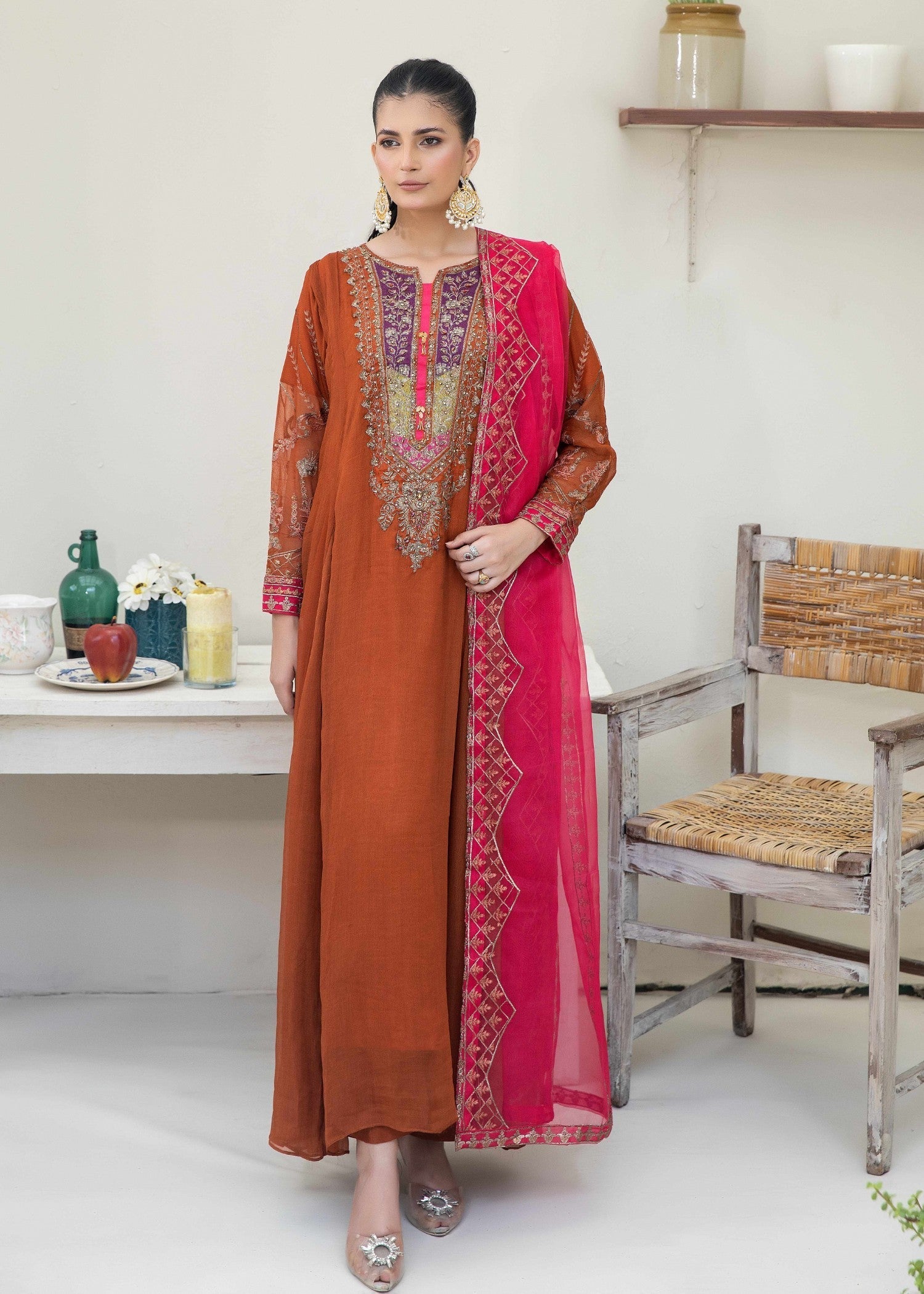 Pehnawa By Bin Akram’s Rusty Revere Chiffon Women 3pcs