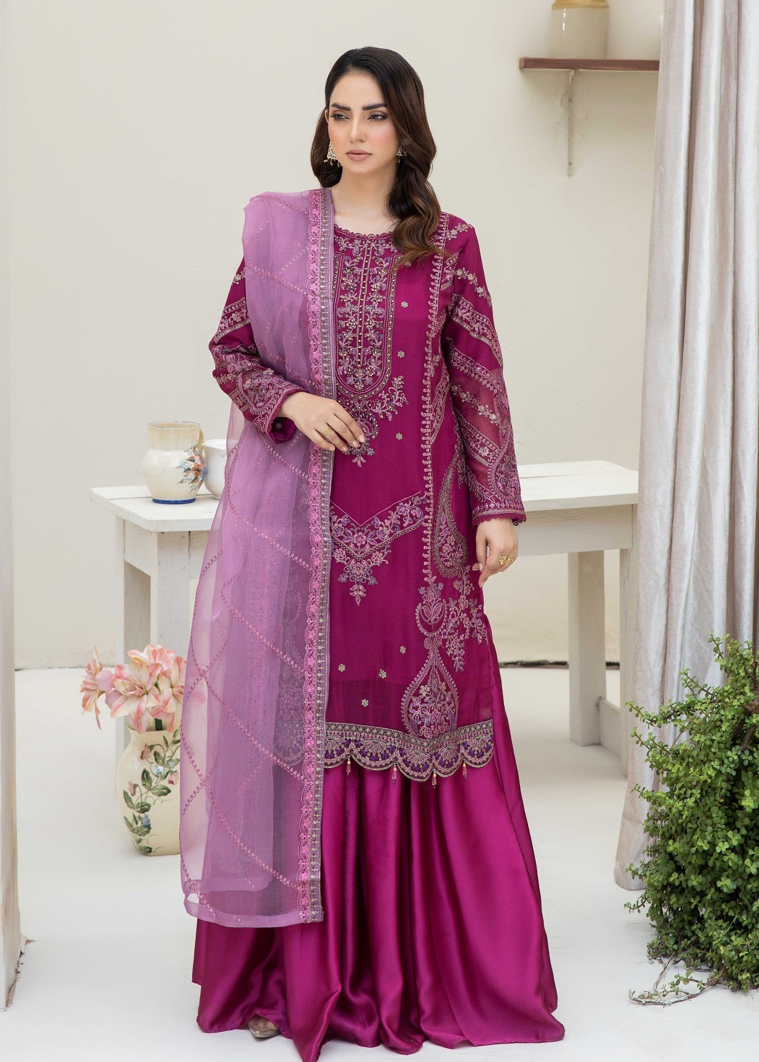 Pehnawa By Bin Akram’s Graceful Magenta Chiffon Women 3pcs