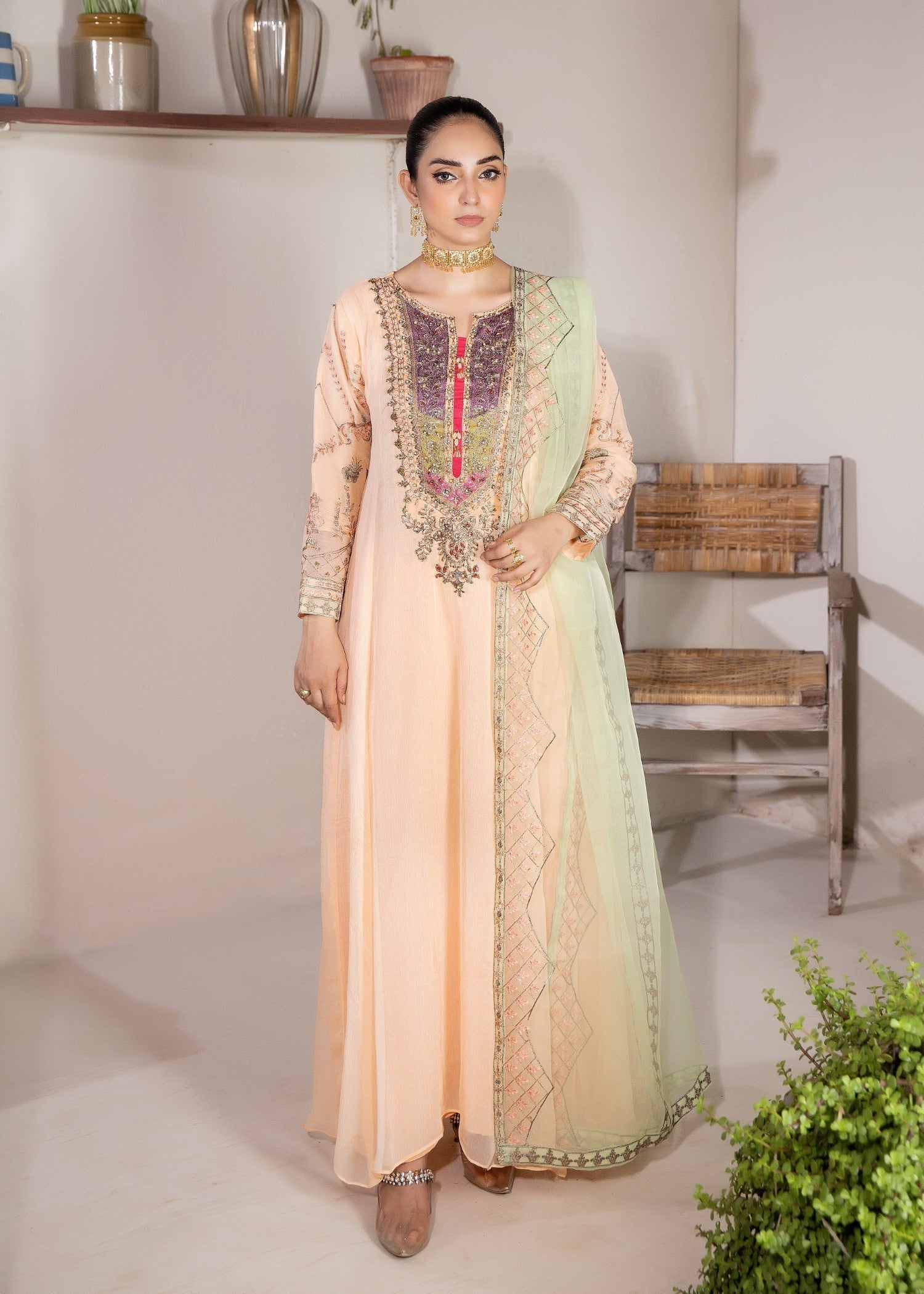 Pehnawa By Bin Akram’s Peach Treat Chiffon Women 3pcs