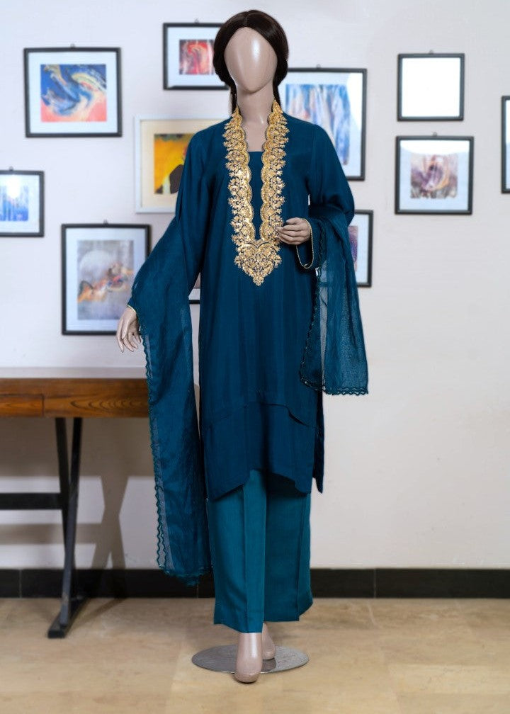 6teen Raw Silk Suit Embroidered (Pret) Blue Women 3pcs