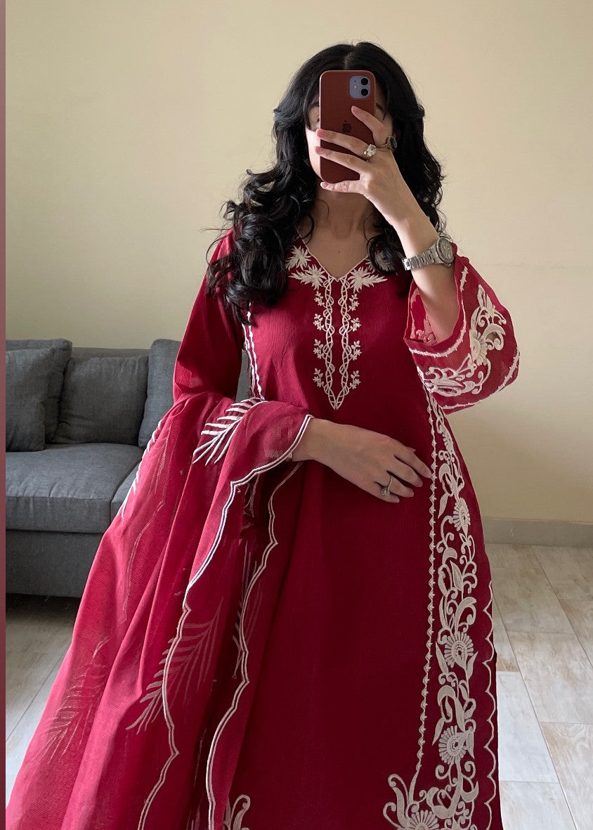 Ayesha B meroon karandi cutwork Women 3pcs