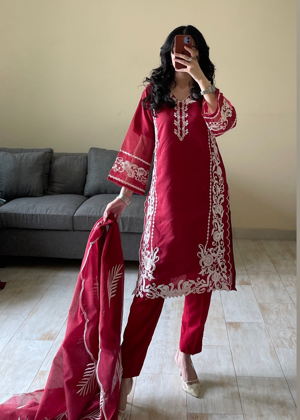 Ayesha B meroon karandi cutwork Women 3pcs