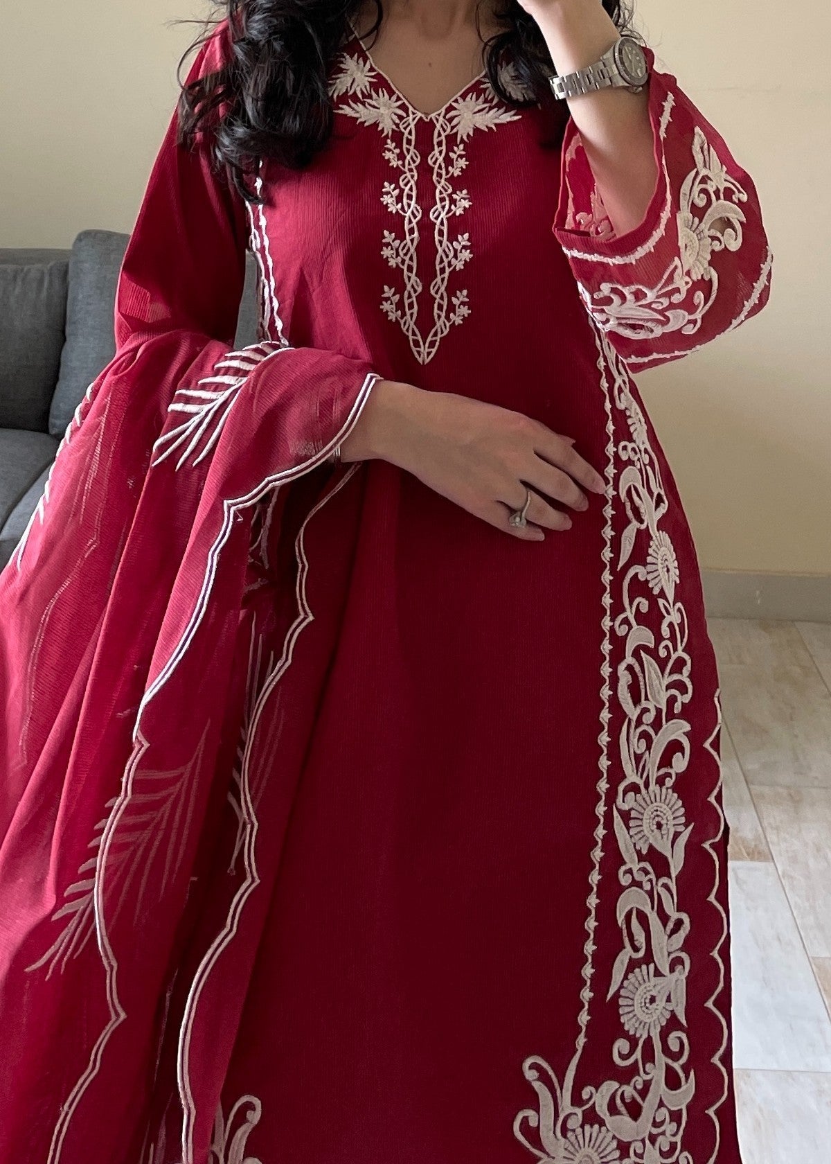 Ayesha B meroon karandi cutwork Women 3pcs