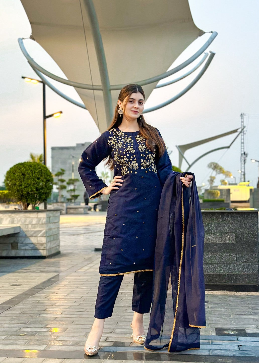 Ayesha B navy blue rooz Women 3pcs