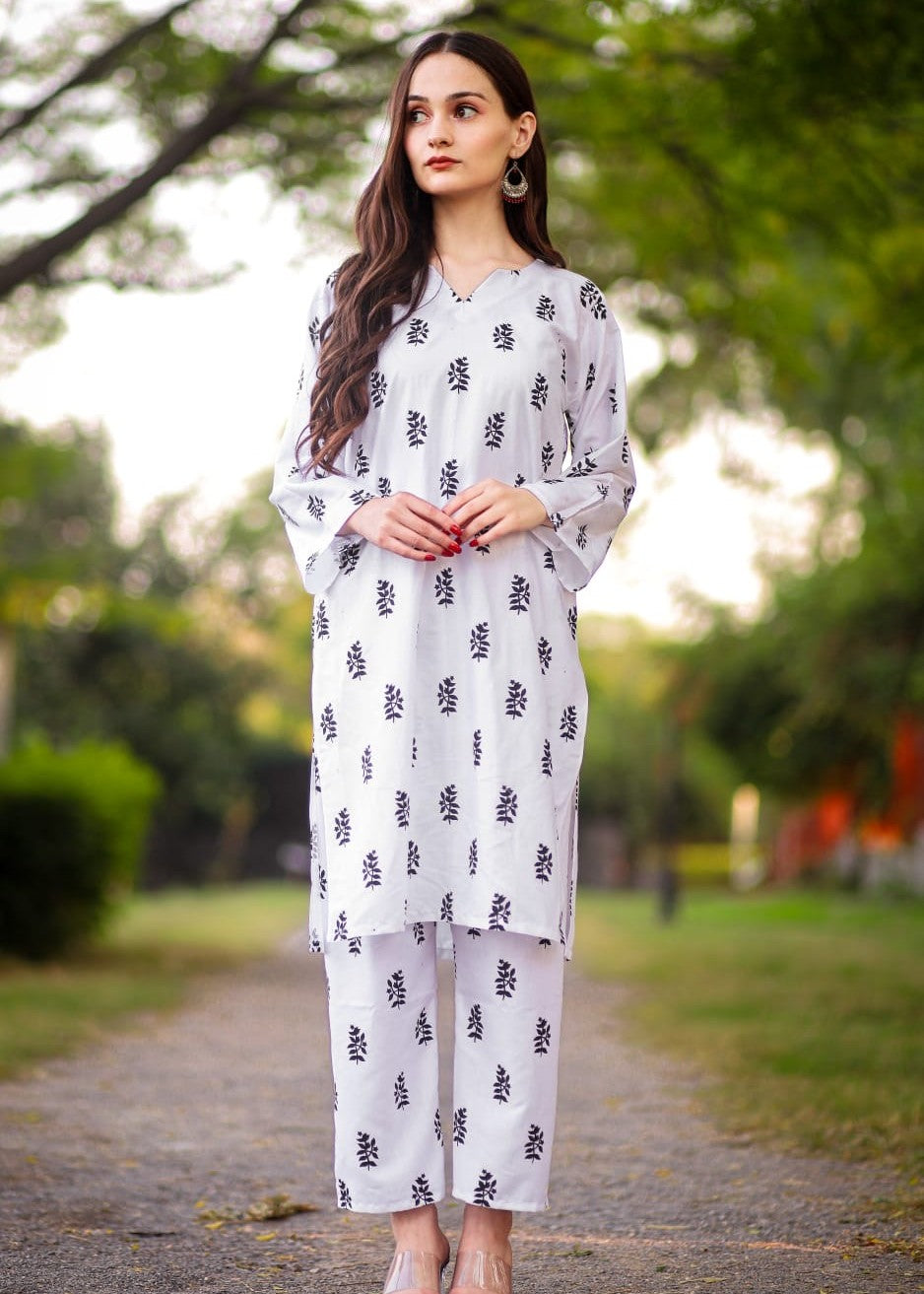 Chaudhary Arts Saleha Printed (White) Women 2pcs