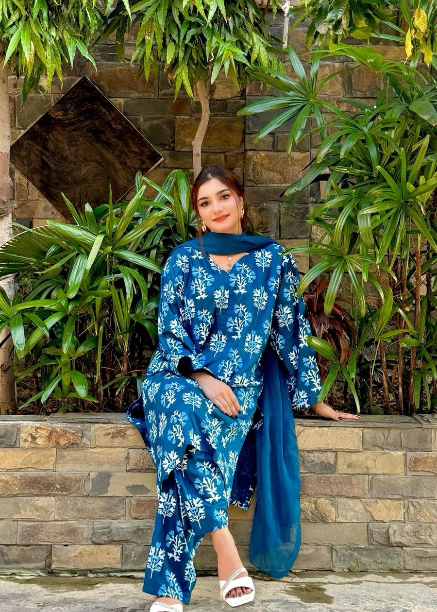 Chaudhary Arts Iris printed (Teal) Women 2pcs