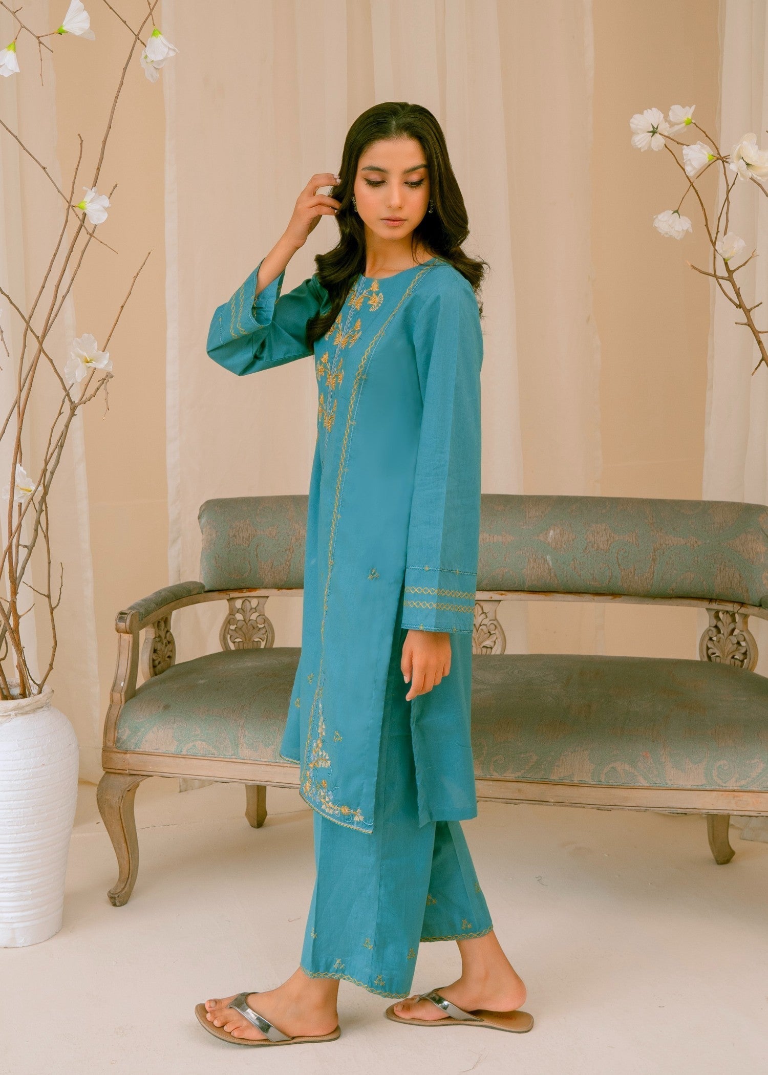 Alyra BLUE GRAY EMBROIDERED SET Women 2pcs