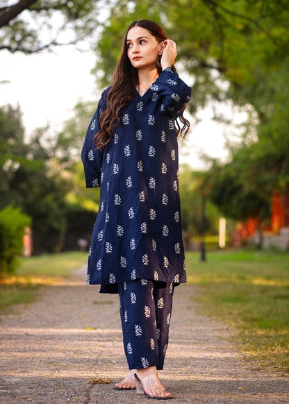 Chaudhary Arts Saleha Printed (Navy blue) Women 2pcs