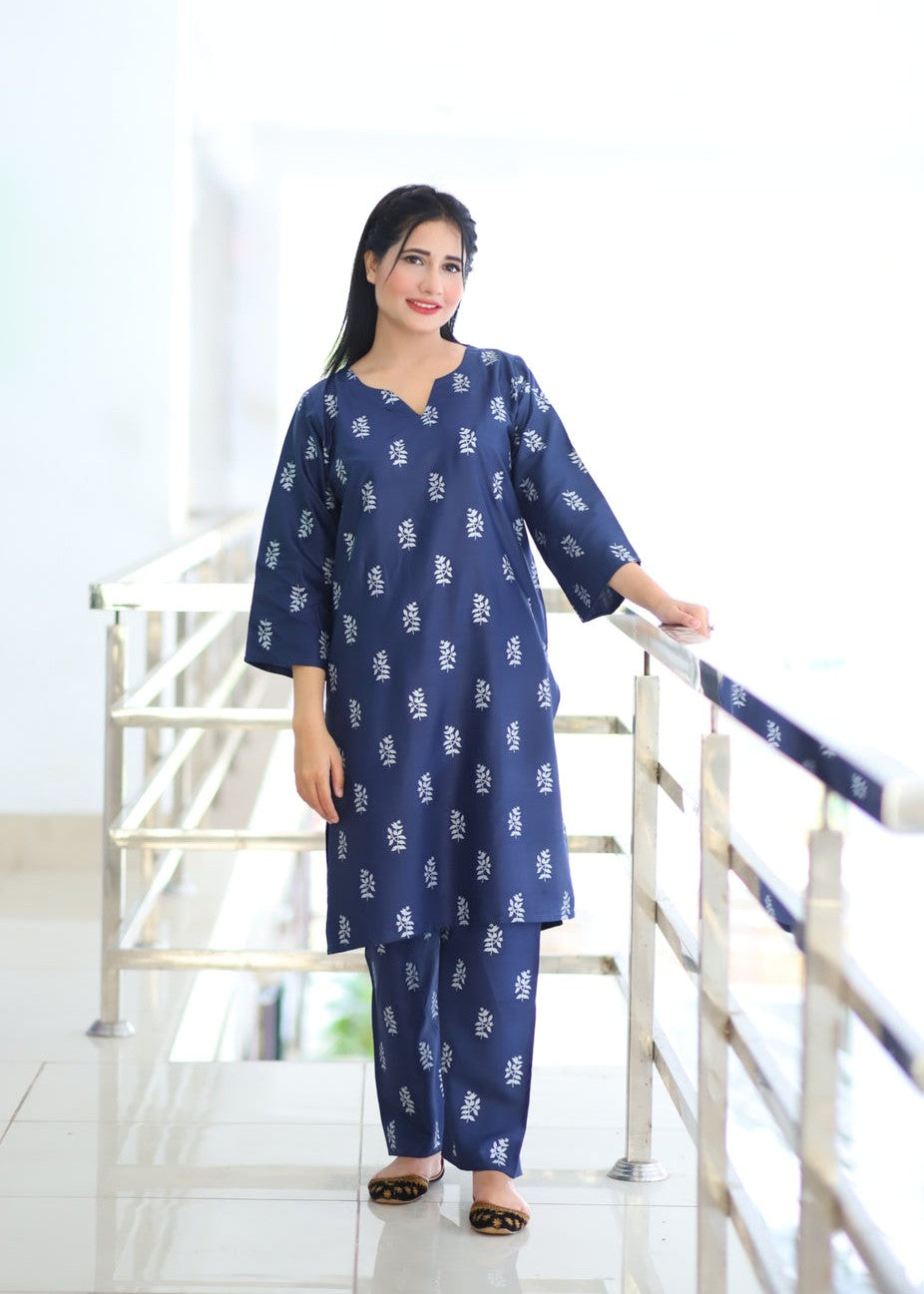 Chaudhary Arts Saleha Printed (Navy blue) Women 2pcs