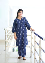 Chaudhary Arts Saleha Printed (Navy blue) Women 2pcs