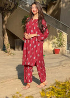 Chaudhary Arts Saleha Printed (maroon) Women 2pcs