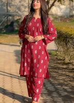 Chaudhary Arts Saleha Printed (maroon) Women 2pcs