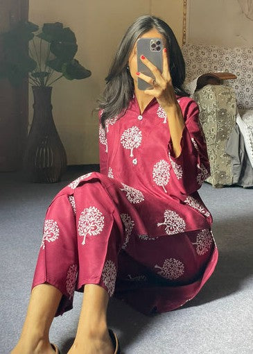 Chaudhary Arts Tree printed (maroon) Women 2pcs