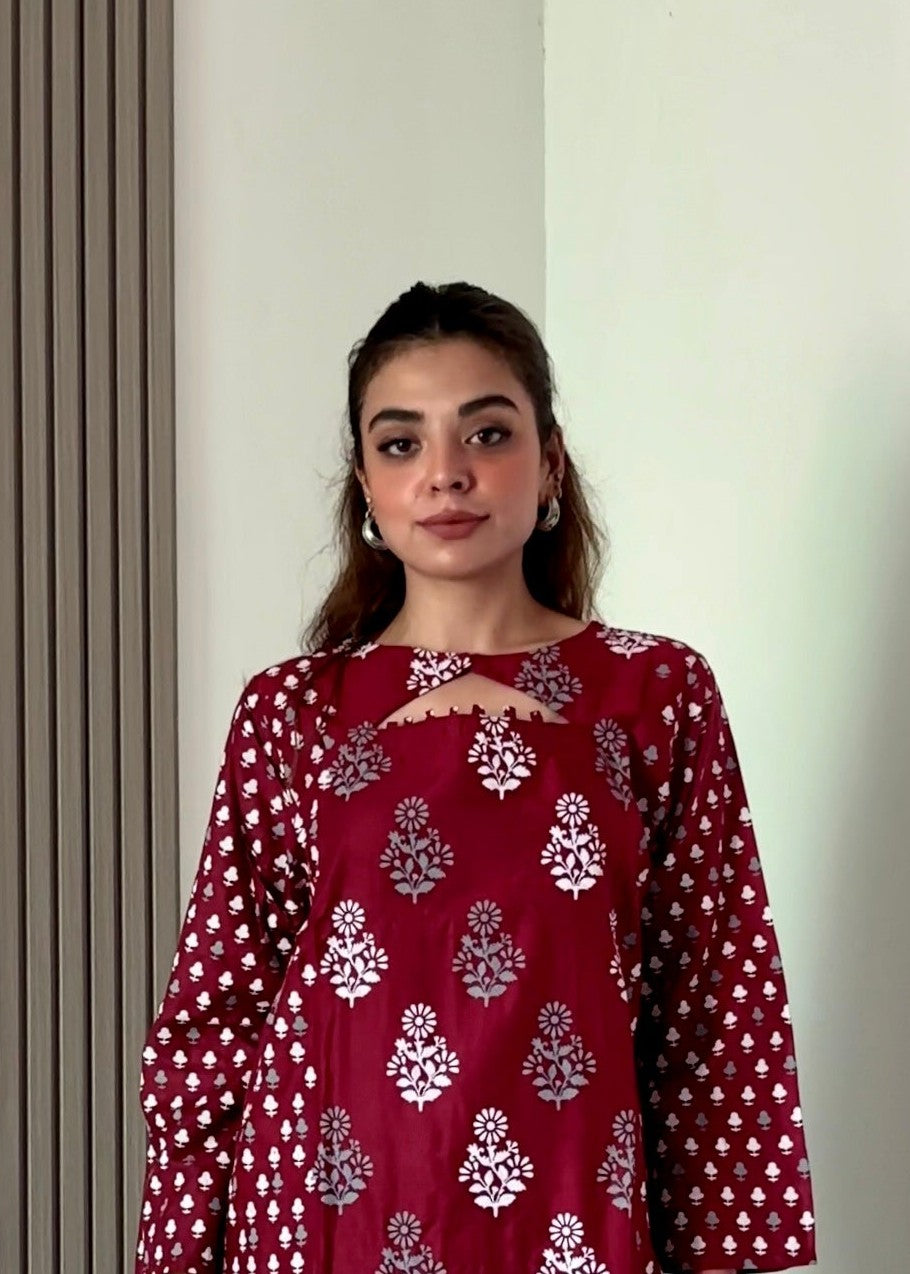 Chaudhary Arts Ace printed (maroon) Women 2pcs