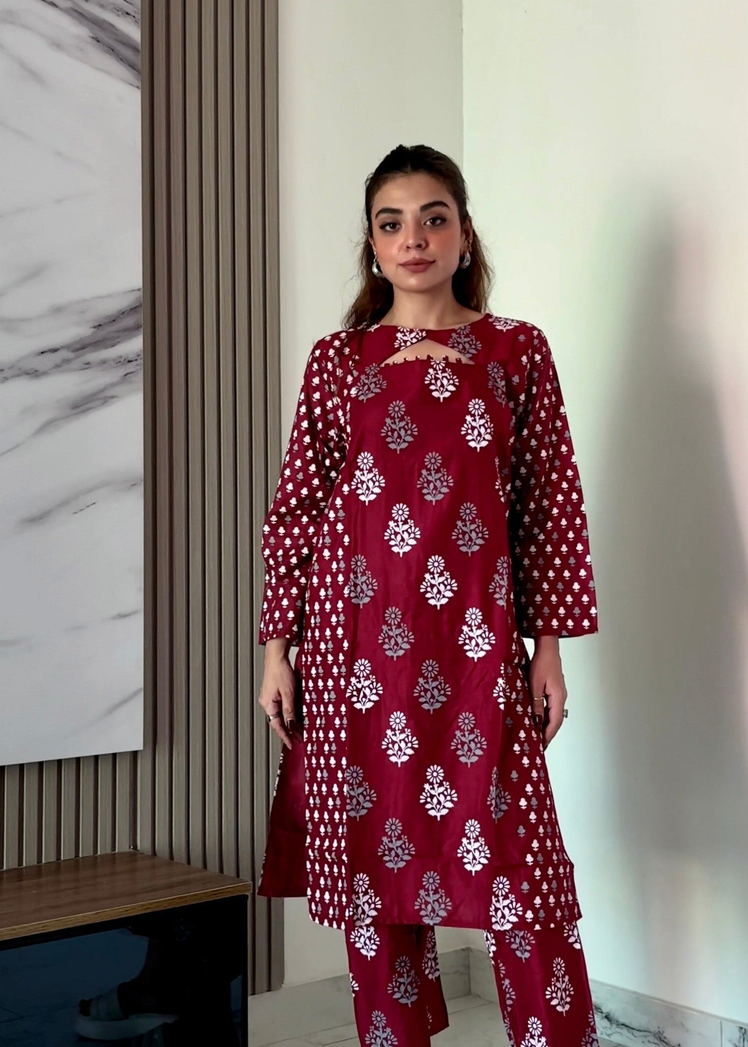 Chaudhary Arts Ace printed (maroon) Women 2pcs