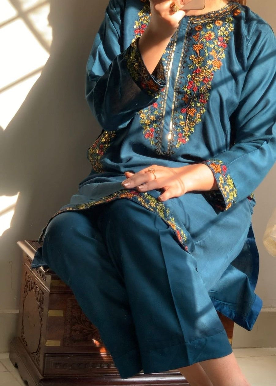 Chaudhary Arts Pocket blue embroidered Women 2pcs