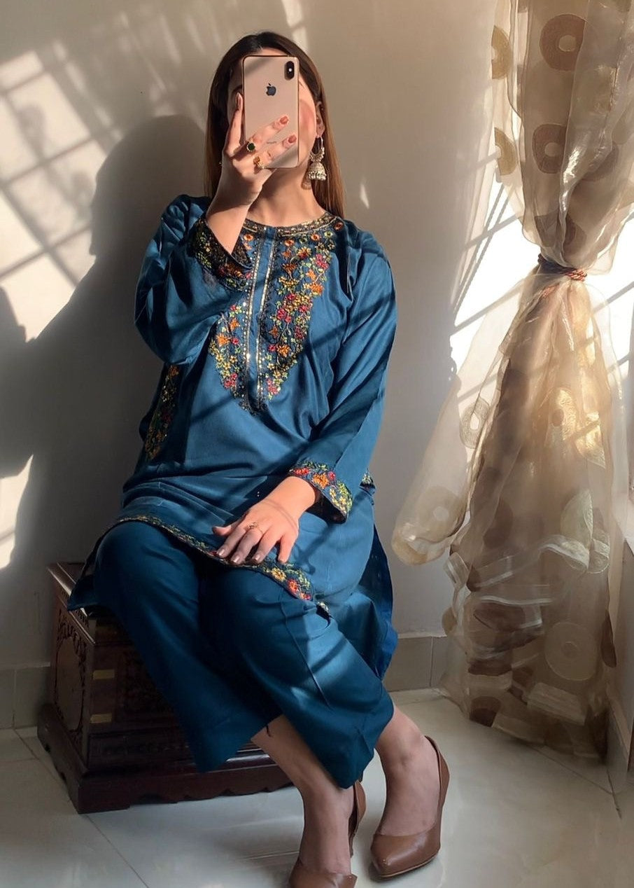 Chaudhary Arts Pocket blue embroidered Women 2pcs