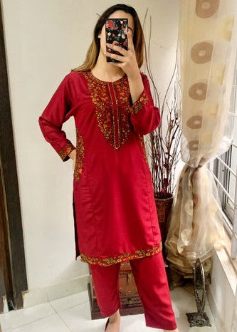 Chaudhary Arts Pocket maroon embroidered Women 2pcs