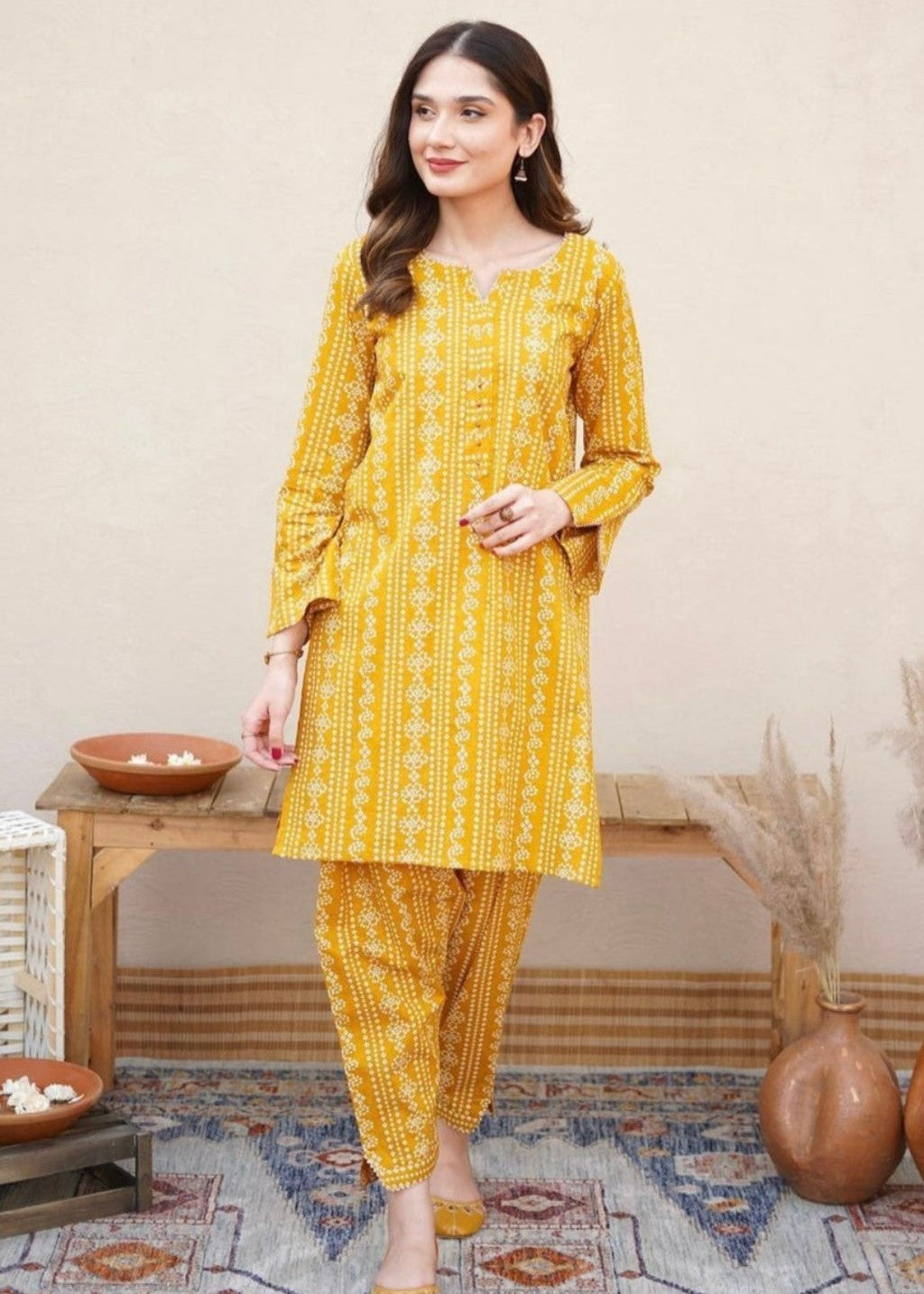 Chaudhary Arts Chunri ( yellow) Women 2pcs