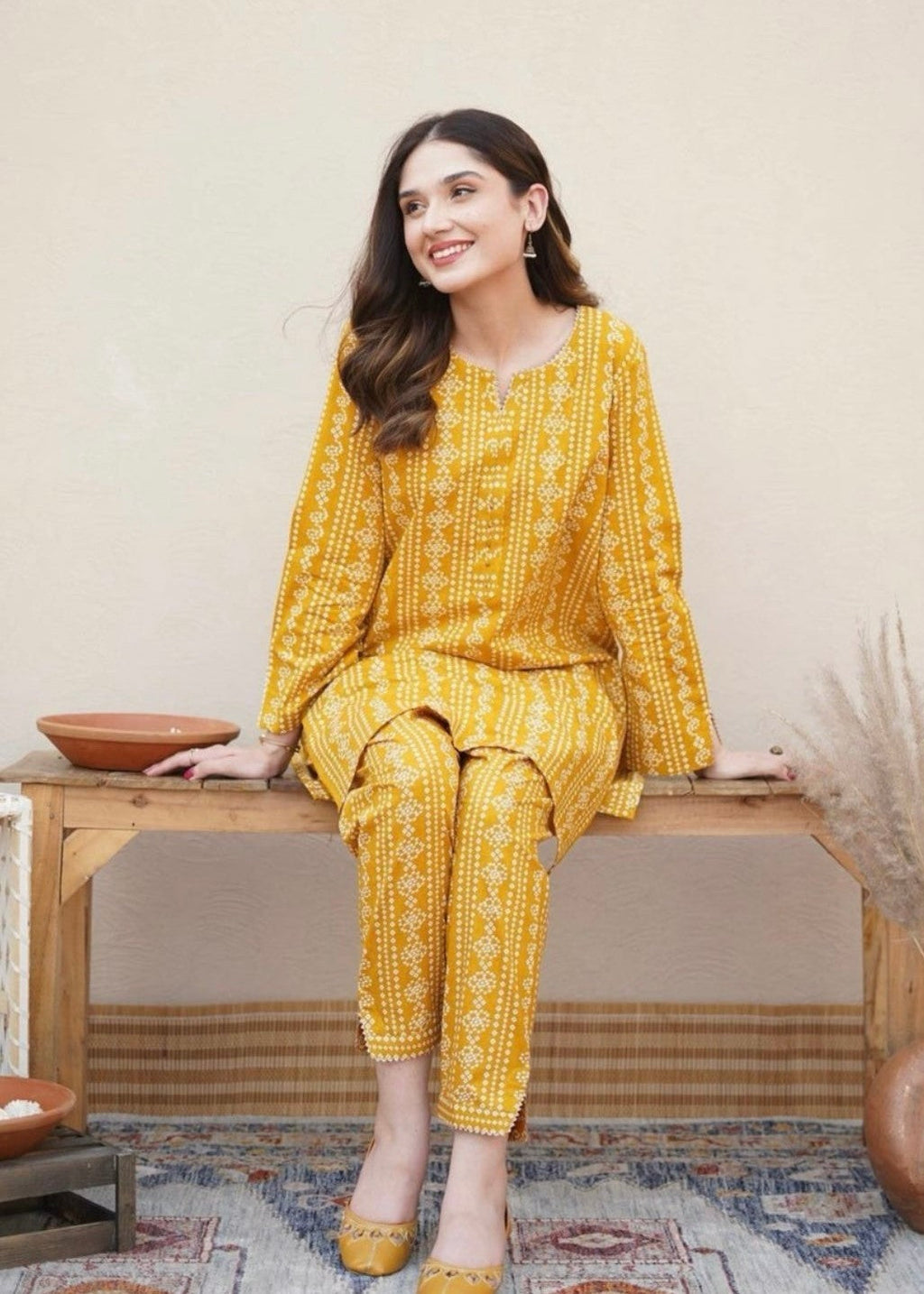 Chaudhary Arts Chunri ( yellow) Women 2pcs