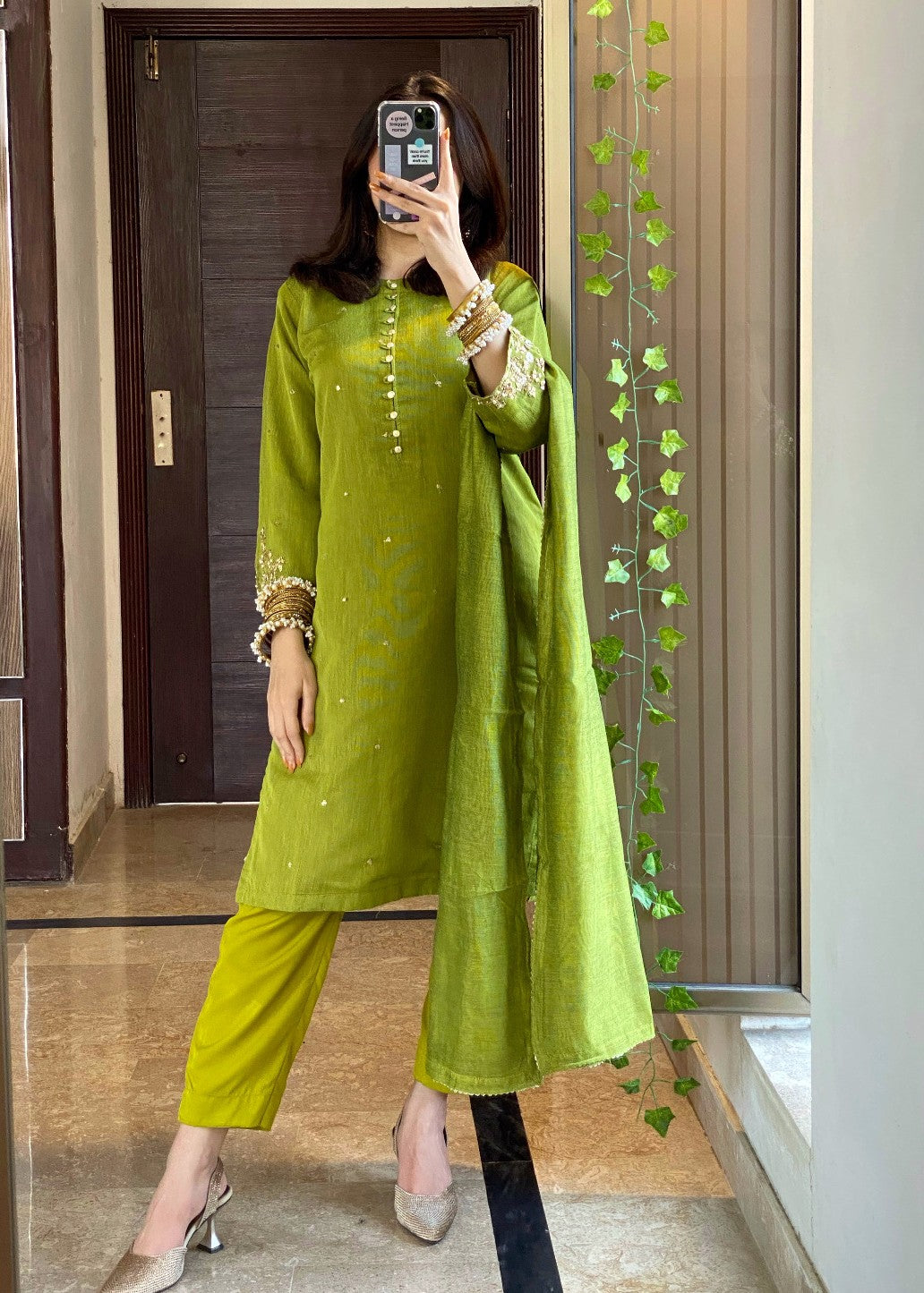 Ayesha B dhani green khaddi naaz Women 3pcs